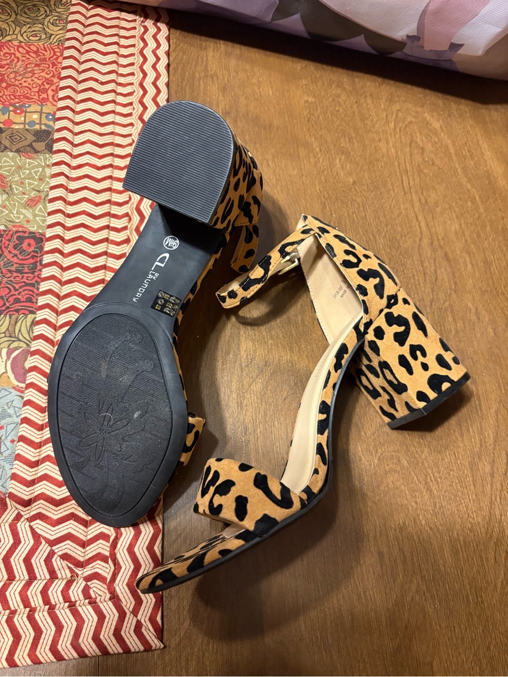 CL by Laundry Leopard Print Block Heel Sandals - Tan and Black - Picture 2 of 8